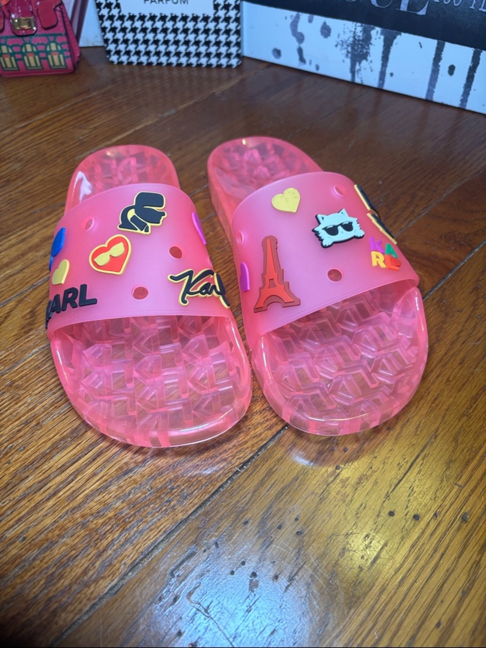 Karl Lagerfeld Paris Thea Pink Jelly Slide Sandals Size 8
